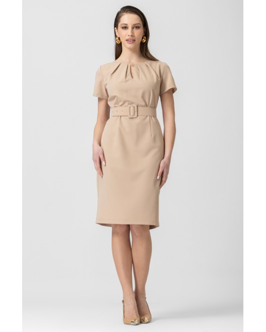 Φόρεμα κρεπ πίετες ζώνη ΙΣΙΑ ΓΡΑΜΜΗ