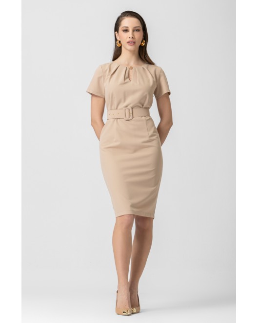 Φόρεμα κρεπ πίετες ζώνη ΙΣΙΑ ΓΡΑΜΜΗ