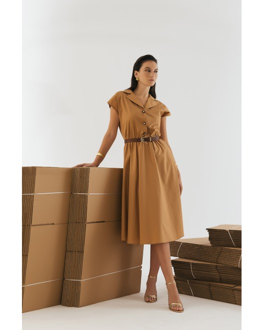 Φόρεμα ποπλίνα λάστιχο με ζώνη ΚΛΟΣ