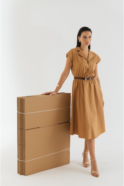 Popline dress with waistband and belt