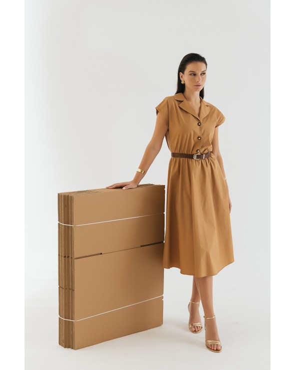 Popline dress with waistband and belt