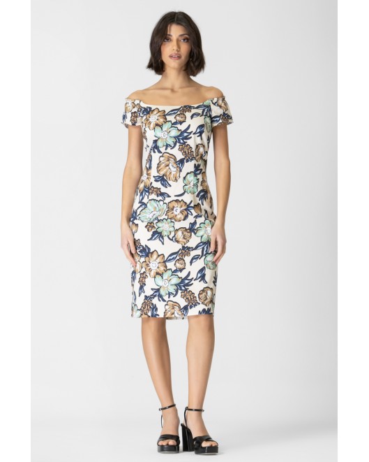 Φόρεμα εμπριμέ καμπαρντίνα Riviera ΙΣΙΑ ΓΡΑΜΜΗ