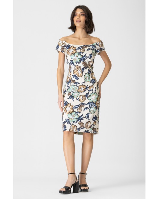 Φόρεμα εμπριμέ καμπαρντίνα Riviera ΙΣΙΑ ΓΡΑΜΜΗ