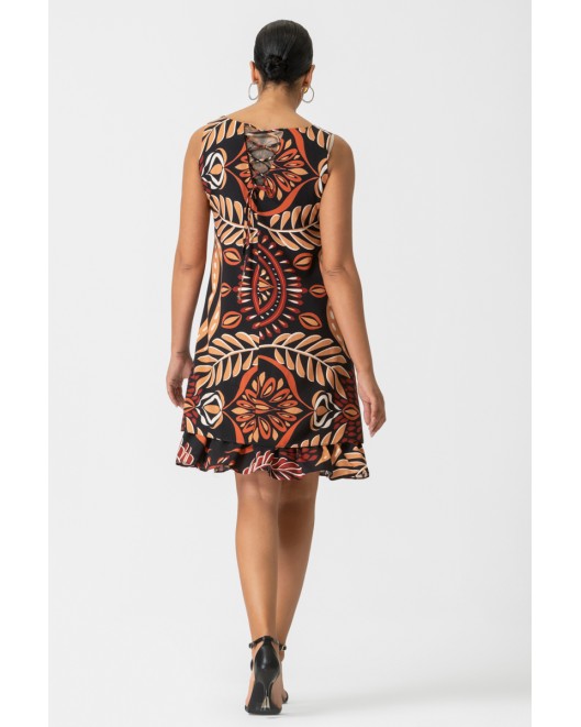 Sleeveless printed Natural dress with ruffles DRESSES