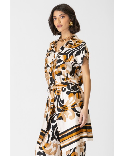 Long shirt printed viscose Foxy with pockets COMFORTABLE FIT