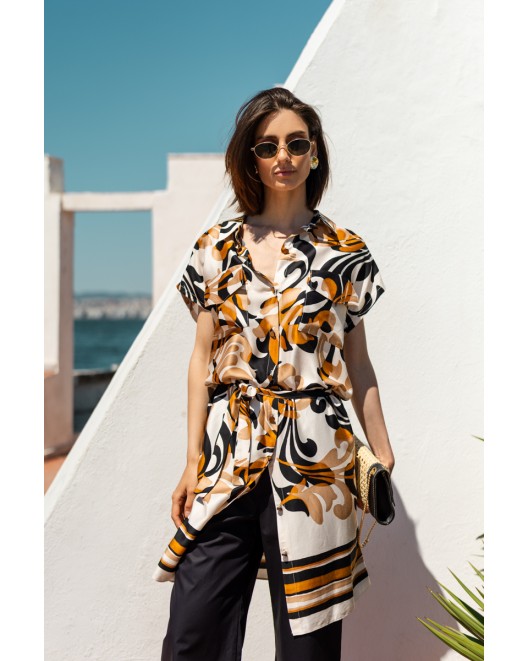 Long shirt printed viscose Foxy with pockets COMFORTABLE FIT