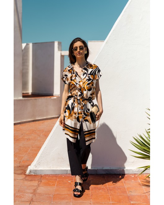 Long shirt printed viscose Foxy with pockets COMFORTABLE FIT