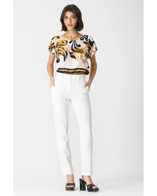 Μπλούζα εμπριμέ βισκόζ σατέν βολάν Foxy ΑΝΕΤΗ ΓΡΑΜΜΗ