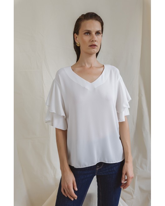 Μπλούζα ζορζέτα βολάν μανίκι Gala