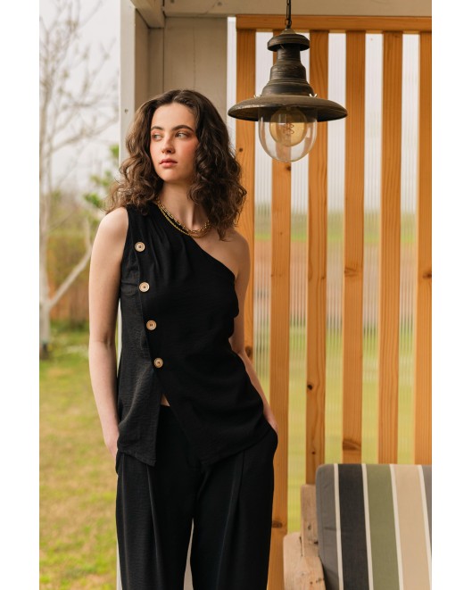 Μπλούζα αμάνικη κουμπιά ένας ώμος ΙΣΙΑ ΓΡΑΜΜΗ