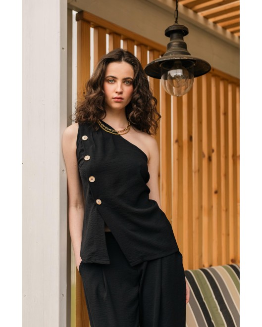 Μπλούζα αμάνικη κουμπιά ένας ώμος ΙΣΙΑ ΓΡΑΜΜΗ