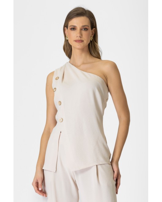 Μπλούζα αμάνικη κουμπιά ένας ώμος ΙΣΙΑ ΓΡΑΜΜΗ