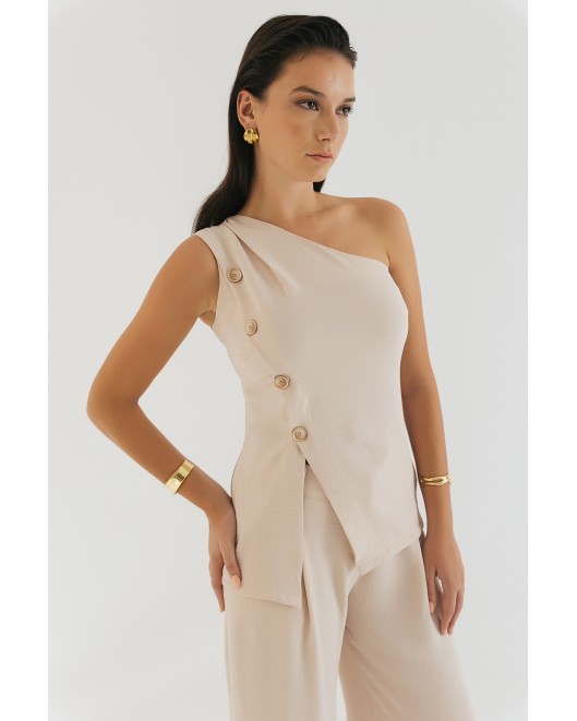 Μπλούζα αμάνικη κουμπιά ένας ώμος