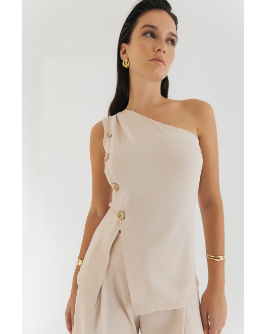 Μπλούζα αμάνικη κουμπιά ένας ώμος ΙΣΙΑ ΓΡΑΜΜΗ