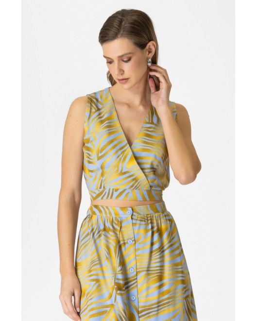 Printed viscose blouse wrapped V-LINE