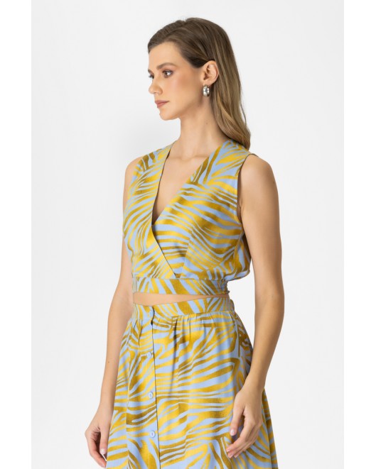 Printed viscose blouse wrapped V-LINE