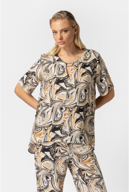 Wide printed viscose blouse