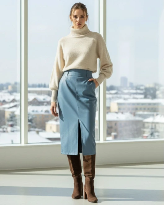 Φούστα δερματίνη σχίσιμο με διπλά θηλήκια