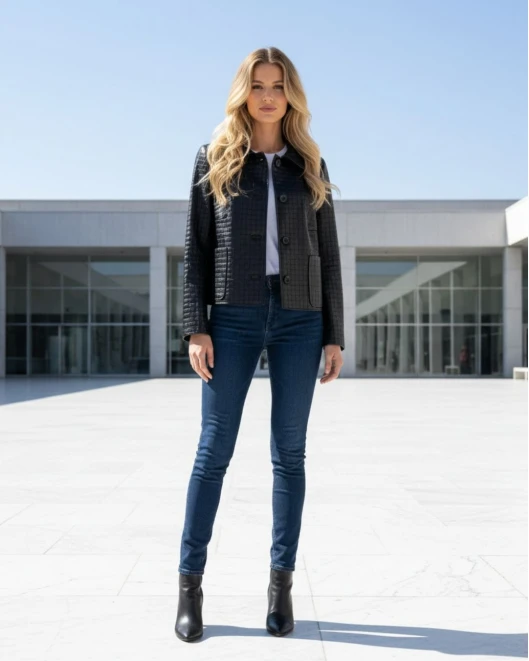 Ζακέτα δερματίνη καρώ