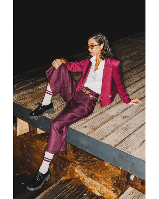 Παντελόνι Pied de Poule Μπορντώ