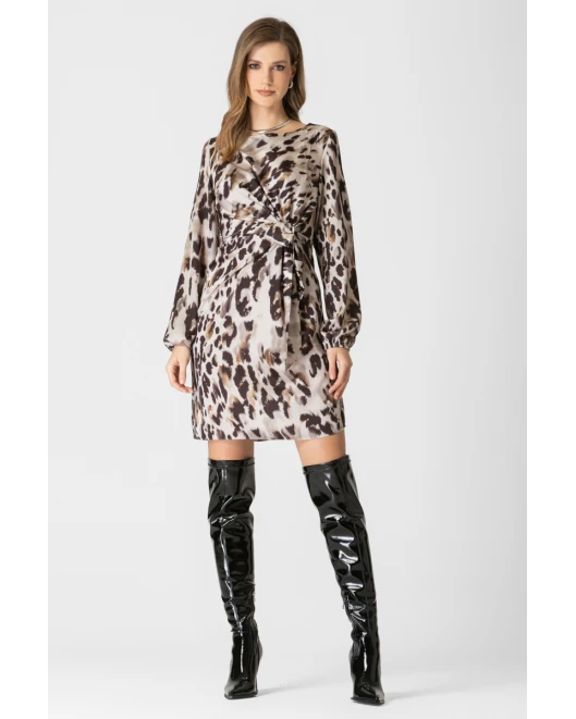 Φόρεμα σατέν λεοπάρ δέσιμο